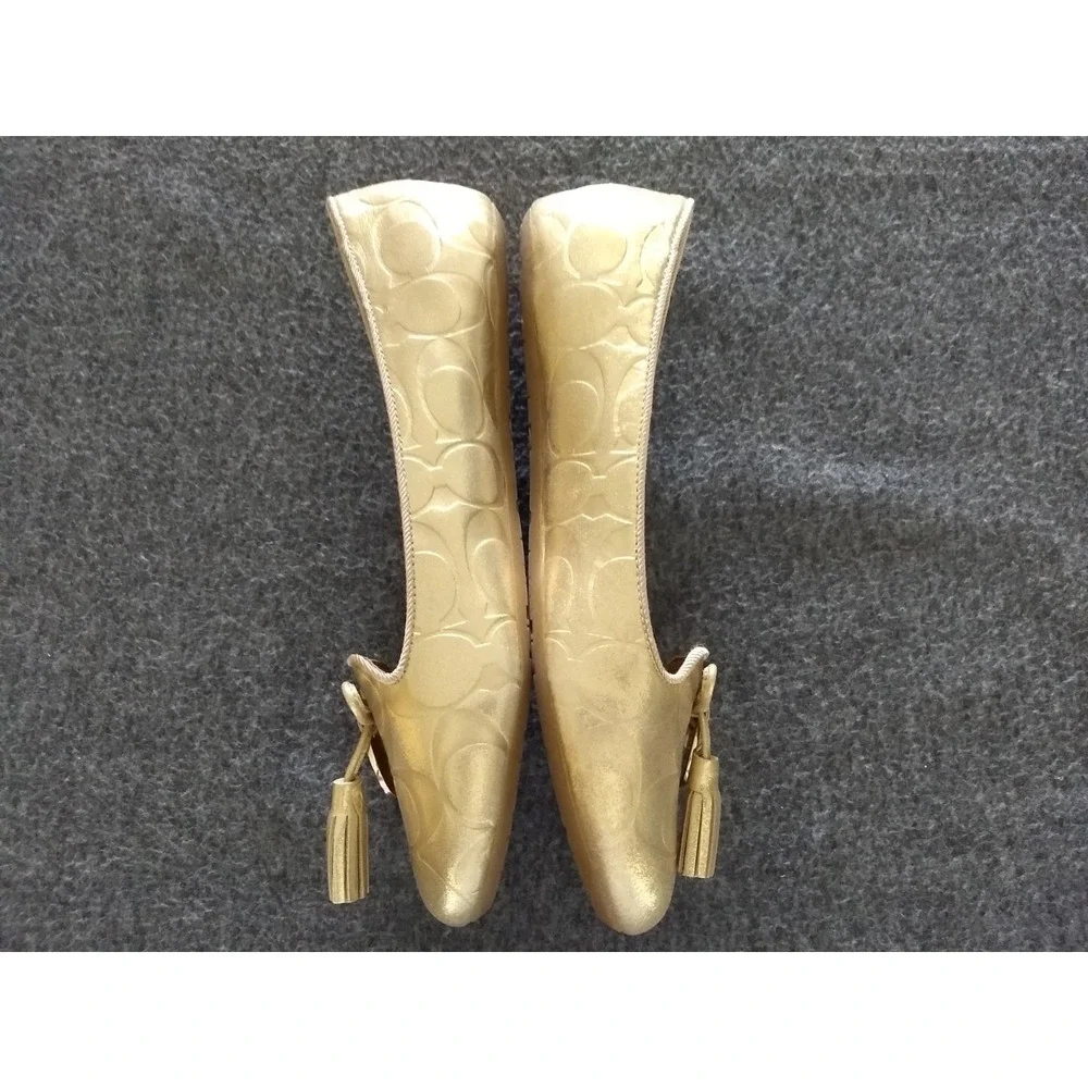 Coach Ballet Flats Womens 8 Dahlila Gold Embossed Signature C Logo Shoes NEW